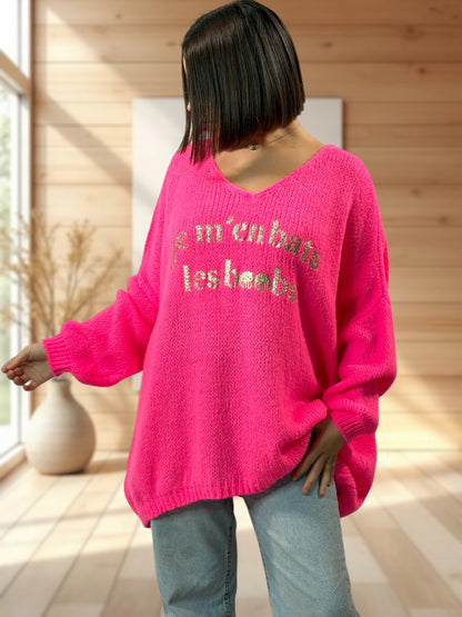 LUCIA - PULL OVERSIZE FUCHSIA JUSQU'A LA TAILLE 54