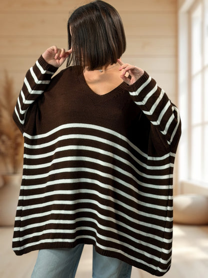 MANU - PULL MARINIERE MARRON JUSQU'A LA TAILLE 56/58