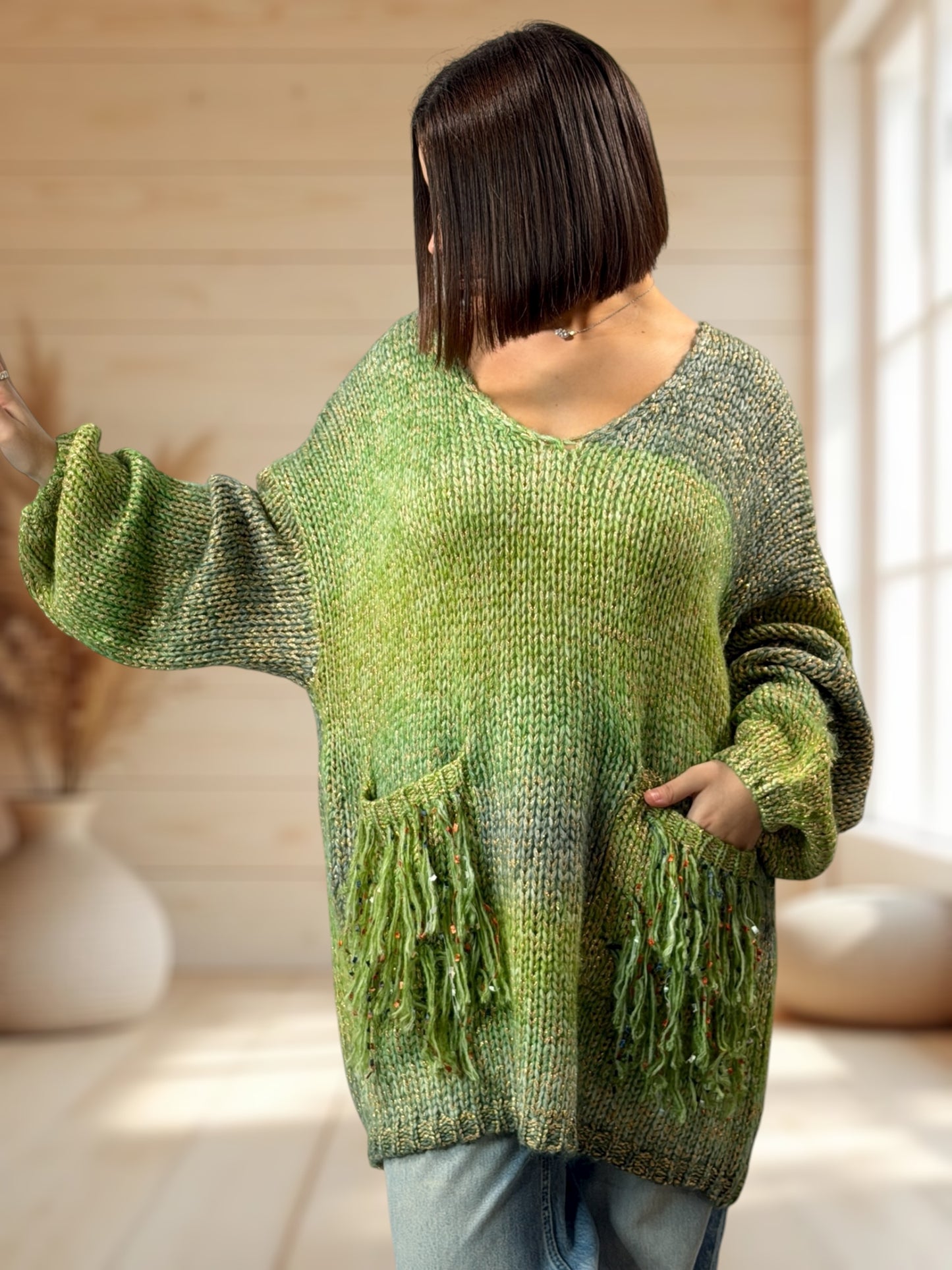 CHACHA REF1 - PULL OVERSIZE VERT AVEC LUREX JUSQU'A LA TAILLE 54/56