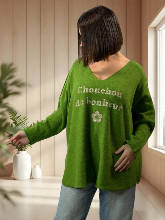 CHOUCHOU - PULL OVERSIZE VERT JUSQU'A LA TAILLE 54