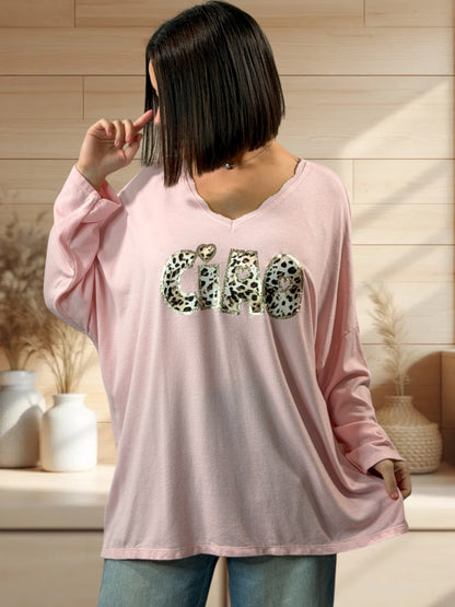 CIAO - PULL ROSE EN MAILLE FLUIDE JUSQU'A LA TAILLE 54/56