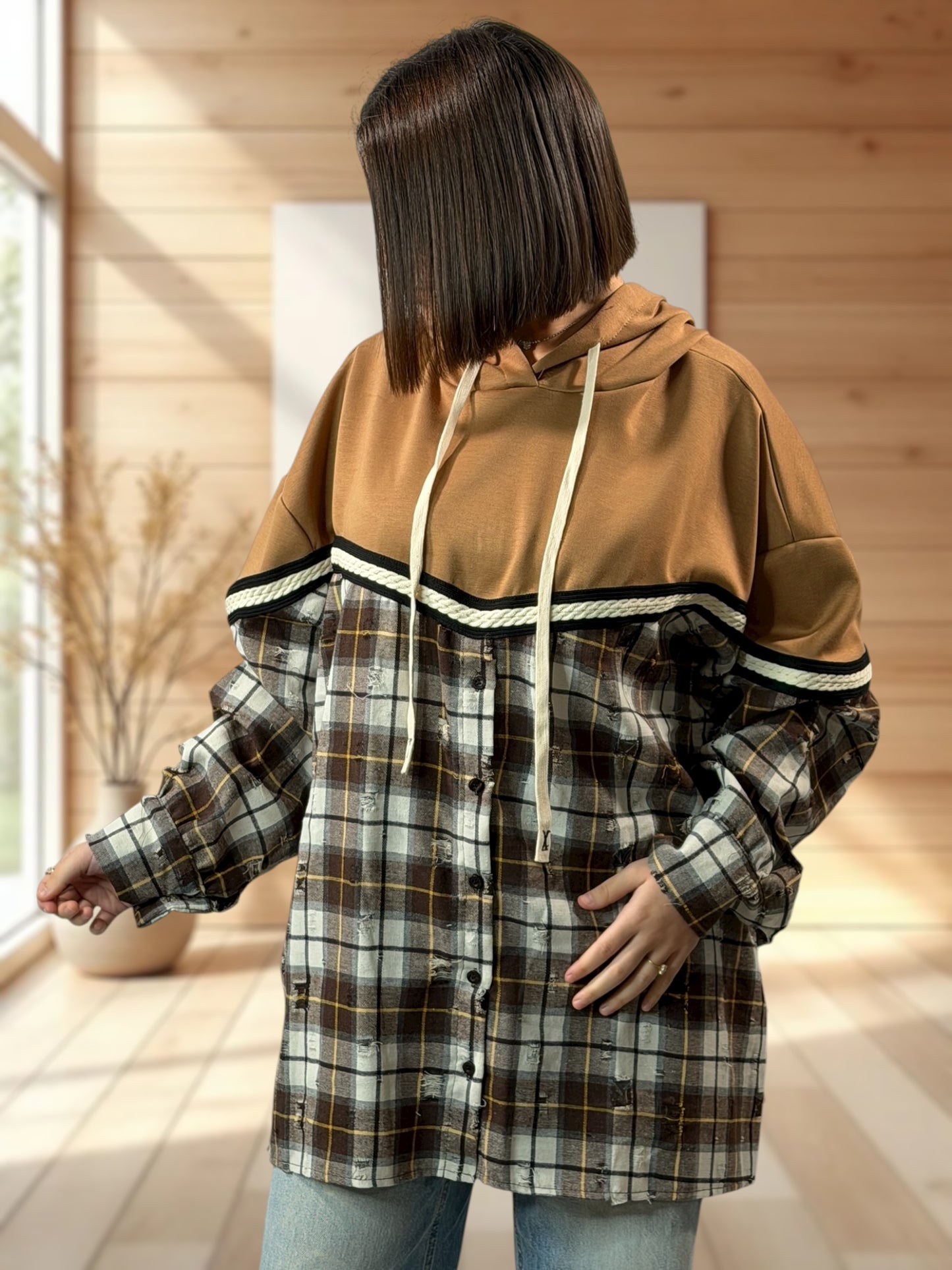 HARRY - TUNIQUE OVERSIZE CAMEL A CAPUCHE JUSQU'A LA TAILLE 54