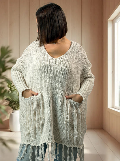 SHEILA - PULL OVERSIZE BLANC CASSE JUSQU'A LA TAILLE 56