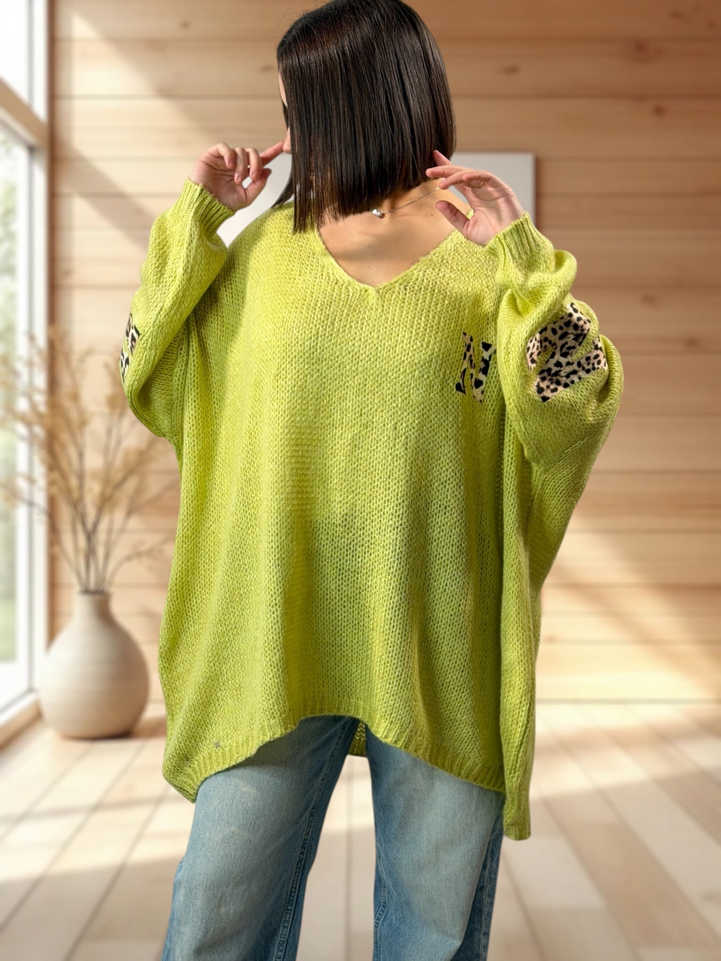 NEW YORK - PULL OVERSIZE VERT JUSQU'A LA TAILLE 56