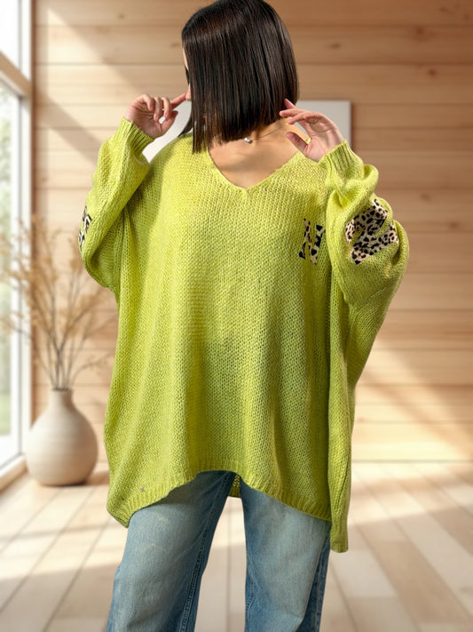 NEW YORK - PULL OVERSIZE VERT JUSQU'A LA TAILLE 56