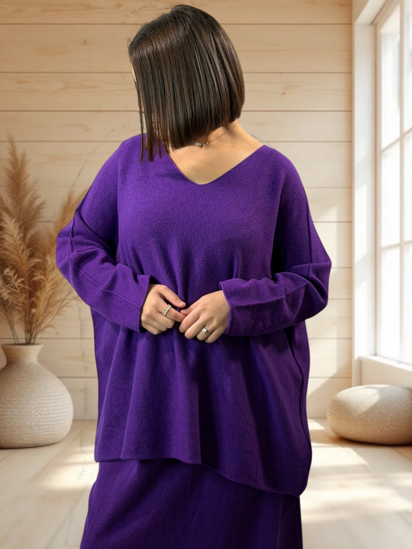 FAUSTINE - ENSEMBLE EN MAILLE VIOLET JUSQU'A LA TAILLE 52/54