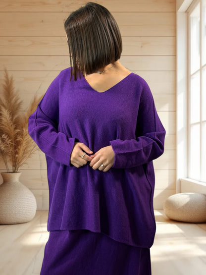 FAUSTINE - ENSEMBLE EN MAILLE VIOLET JUSQU'A LA TAILLE 52/54