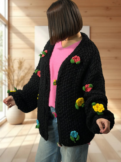 DOUCEUR - GILET OVERSIZE NOIR JUSQU'A LA TAILLE 50/52