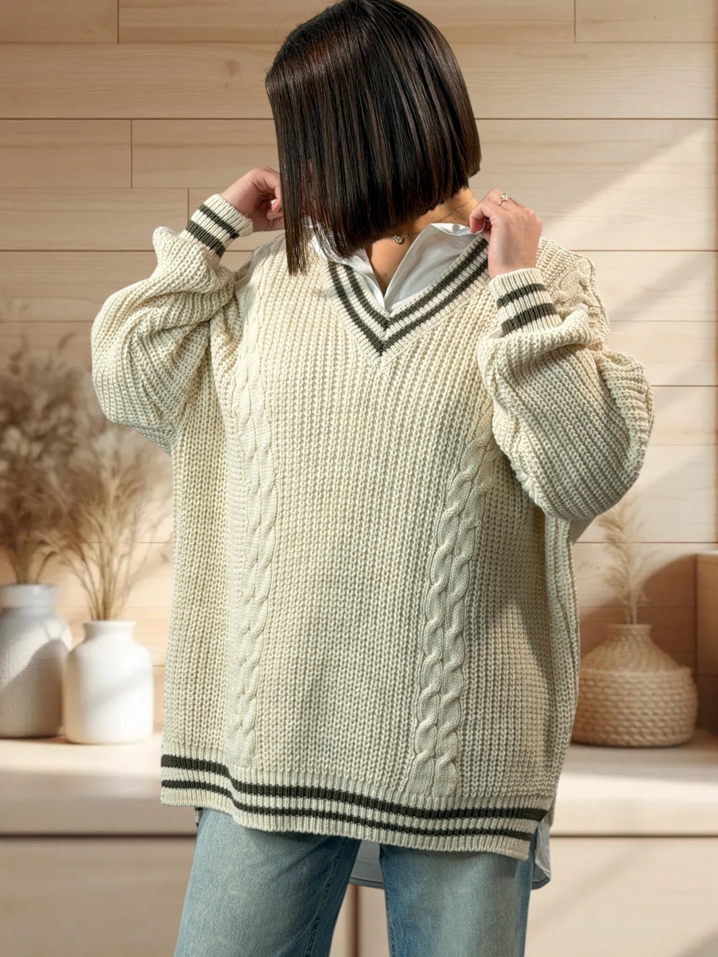 NANOU - PULL OVERSIZE BEIGE JUSQU'A LA TAILLE 52