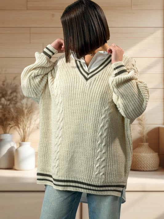 NANOU - PULL OVERSIZE BEIGE JUSQU'A LA TAILLE 52