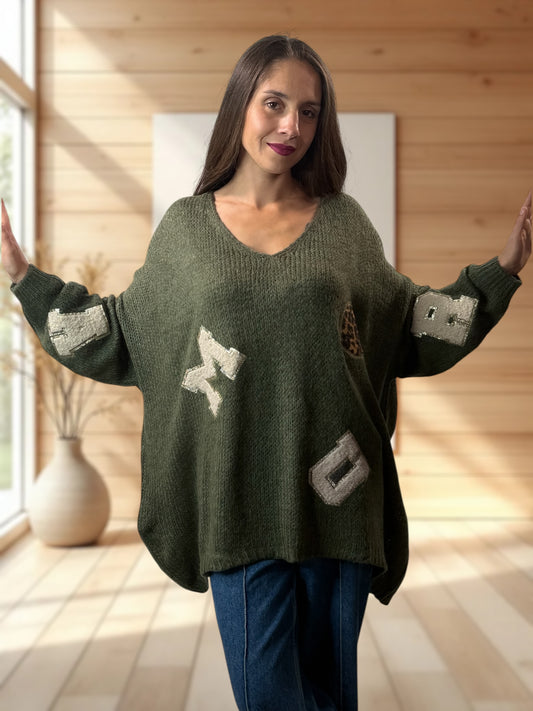 JAMES - PULL OVERSIZE KAKI JUSQU'A LA TAILLE 56