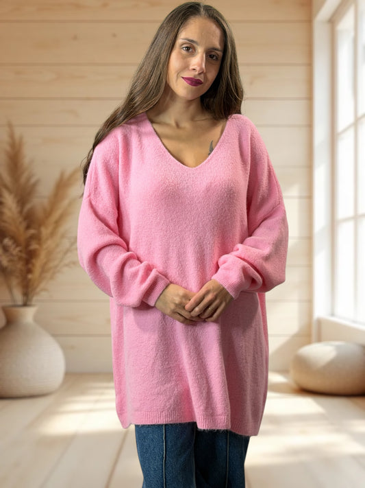 ANGELICA - PULL OVERSIZE ROSE AVEC ALPAGA JUSQU'A LA TAILLE 56