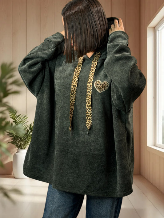 PAULIN - SWEAT A CAPUCHE OVERSIZE KAKI JUSQU'A LA TAILLE 56