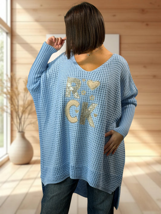 OLIVIA - PULL OVERSIZE BLEU JUSQU'A LA TAILLE 56/58