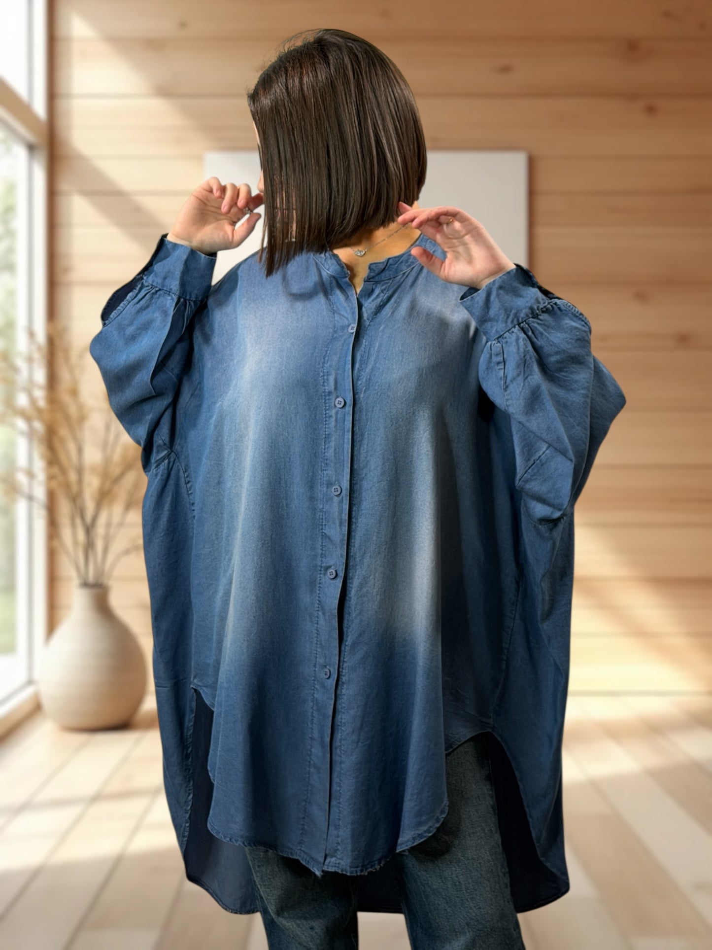 OCEANE - CHEMISE OVERSIZE JEAN TENCELL JUSQU'A LA TAILLE 56/58