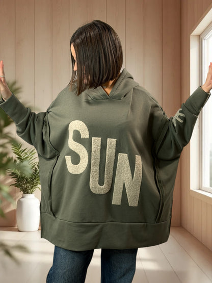 DANITO - SWEAT A CAPUCHE OVERSIZE KAKI JUSQU'A LA TAILLE 56/58