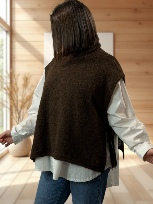 MIMI - PULL MARRON SANS MANCHES JUSQU'A LA TAILLE 52