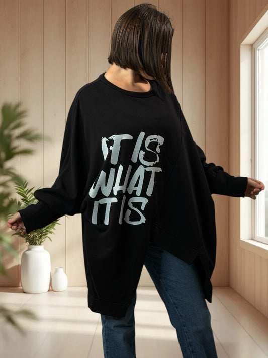 TEDDY - SWEAT OVERSIZE NOIR JUSQU'A LA TAILLE 56