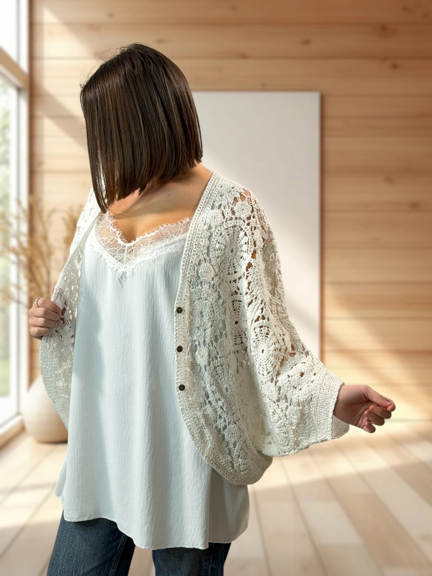 KARINA - GILET OVERSIZE EN COTON BLANC JUSQU'A LA TAILLE 50