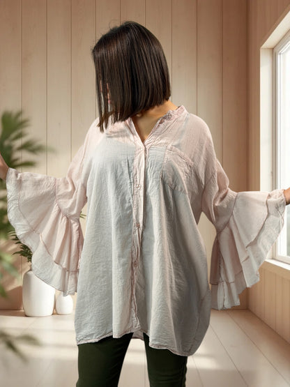 SOLELUNA - BLOUSE ROSE EN COTON OVERSIZE JUSQU'A LA TAILLE 52