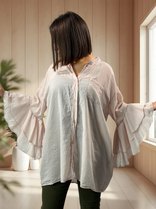 SOLELUNA - BLOUSE ROSE EN COTON OVERSIZE JUSQU'A LA TAILLE 52