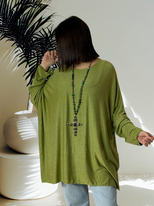 CAPRIO - PULL VERT EN MAILLE FLUIDE JUSQU'A LA TAILLE 54