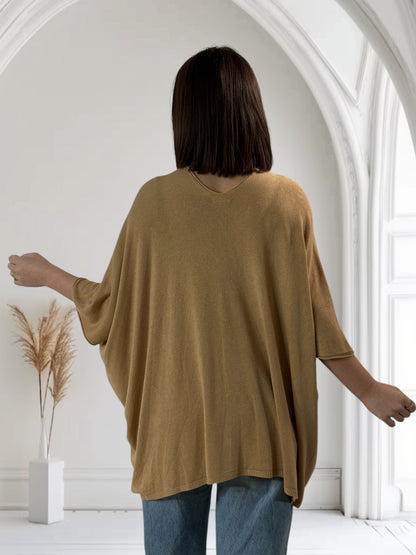 MERINGUE - PULL CAMEL EN MAILLE FLUIDE JUSQU'A LA TAILLE 56/58