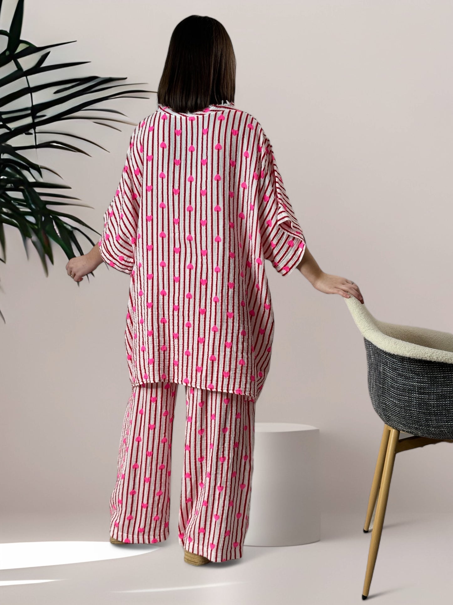 ANGY - PANTALON EN COTON RAYURE ROUGE JUSQU'A LA TAILLE 48/50
