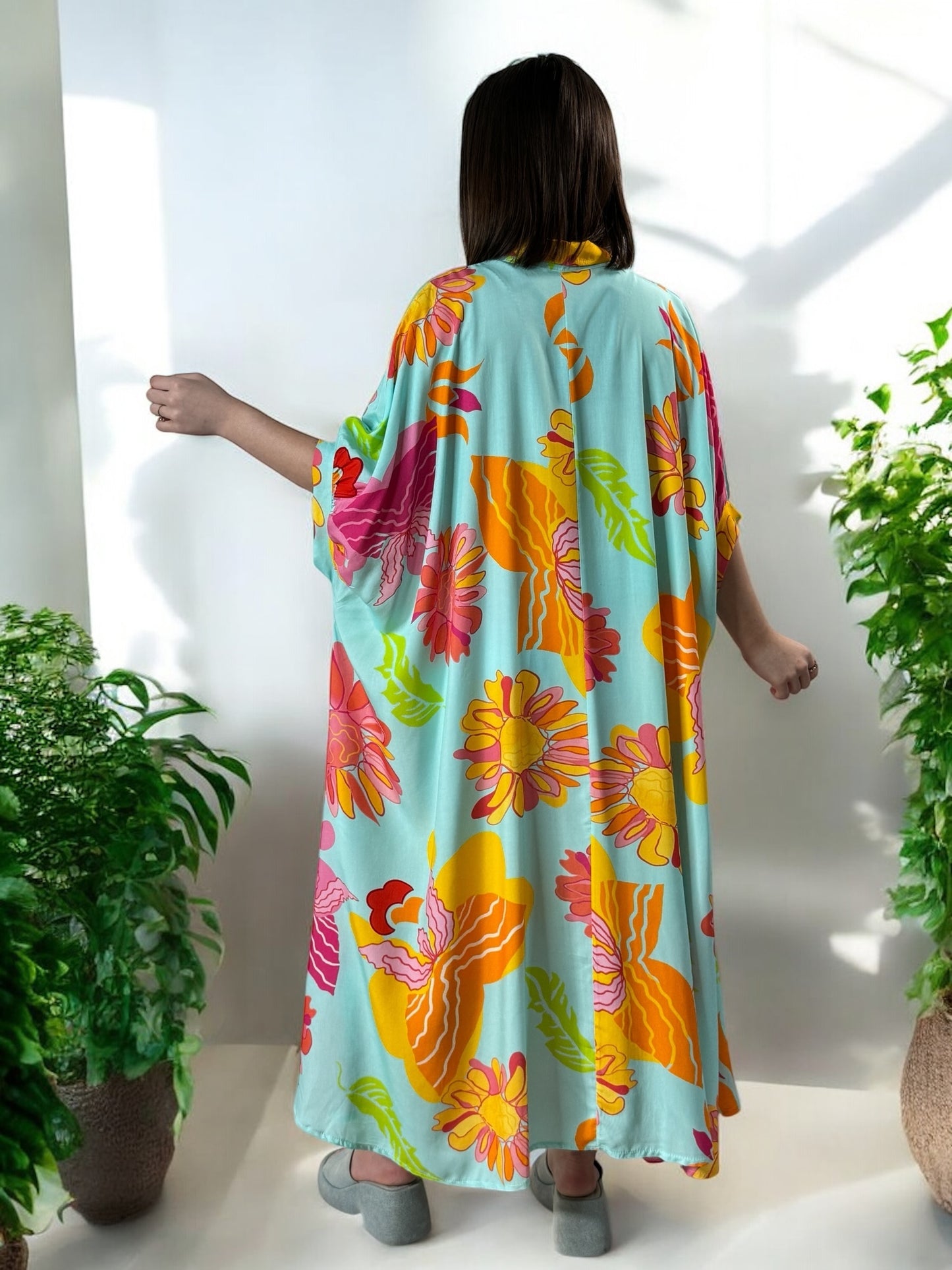 MADDY - ROBE LONGUE FLUIDE OVERSIZE LAGON A MOTIF JUSQU'A LA TAILLE 60