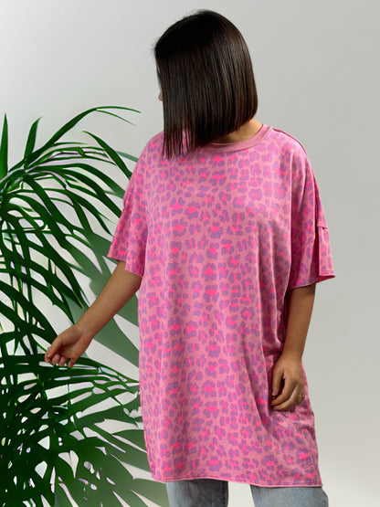 ZANZIBAR - T-SHIRT LEOPARD FUCHSIA ROSE JUSQU'A LA TAILLE 54