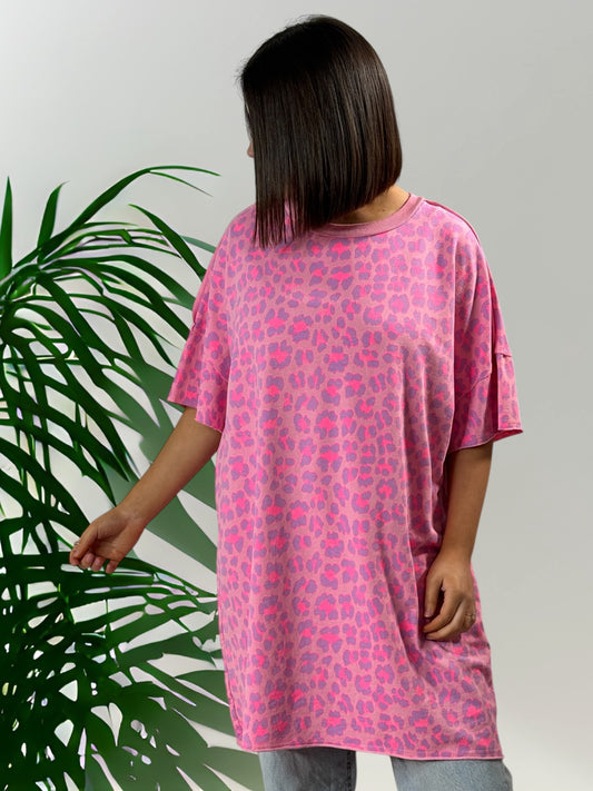 ZANZIBAR - T-SHIRT LEOPARD FUCHSIA ROSE JUSQU'A LA TAILLE 54