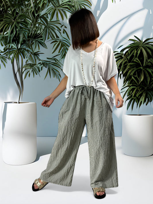 LEO - PANTALON VICHY KAKI JUSQU'A 50