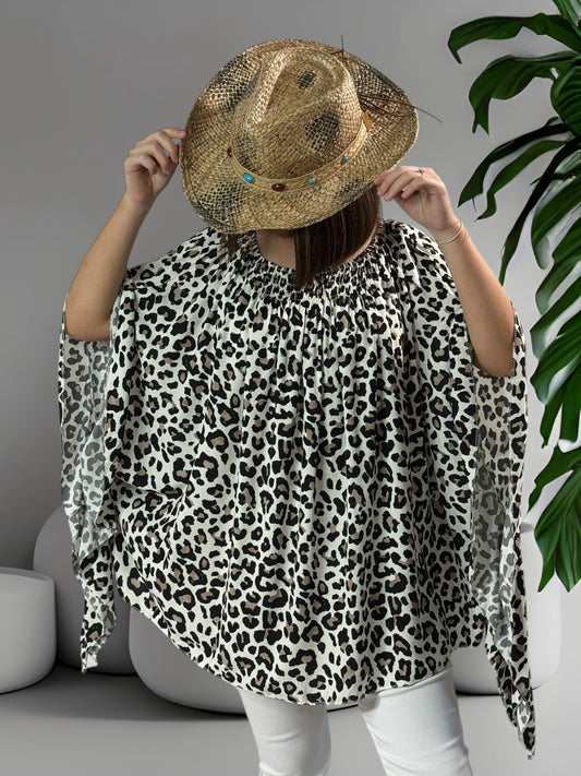 FAUVE - BLOUSE LEOPARD OVERSIZE  JUSQU'A LA TAILLE 54