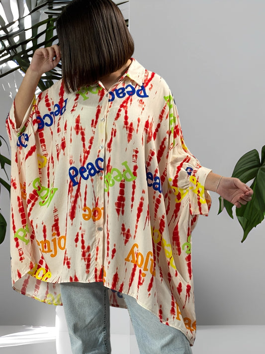 MARICAO - TUNIQUE OVERSIZE MOTIF ROUGE JUSQU'A LA TAILLE 54