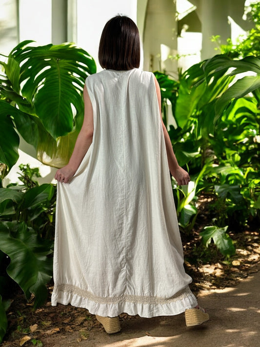 ESTELLE - ROBE OVERSIZE BEIGE LIN VISCOSE JUSQU'A LA TAILLE 54/56