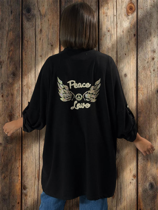 TEDDY - GILET NOIR EN MAILLE OVERSIZE JUSQU'A LA TAILLE 54