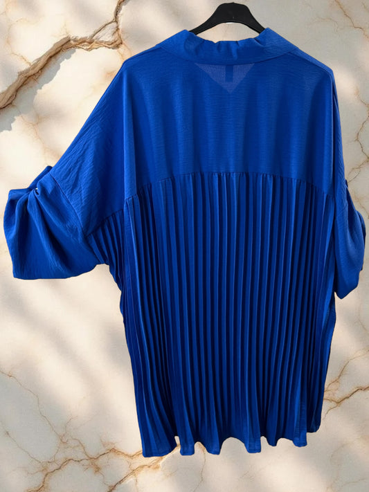 MORGANE - CHEMISE BLEUE OVERSIZE PLIS SOLEIL TAILLE 50 A 58/60