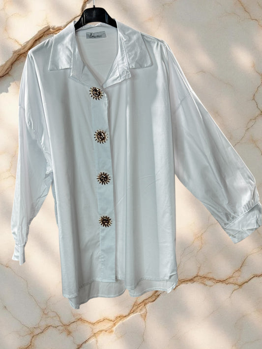 ANITA - CHEMISE OVERSIZE BLANCHE AVEC BROCHE SOLEIL JUSQU'A LA TAILLE 52