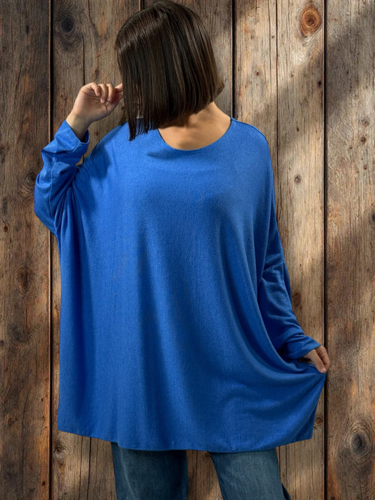 CAPRIO - PULL BLEU EN MAILLE FLUIDE JUSQU'A LA TAILLE 54