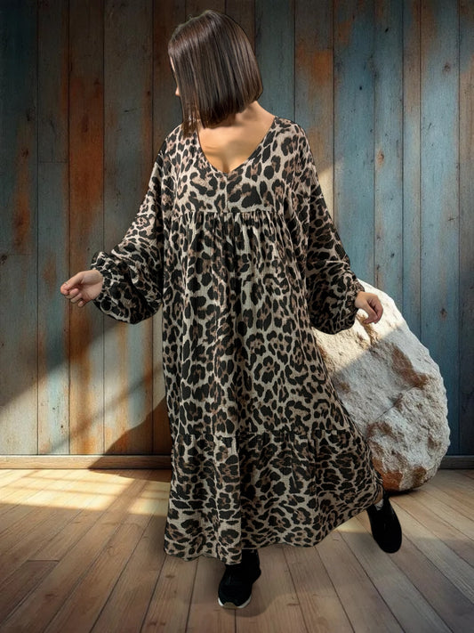 ANOUSHKA - ROBE LEOPARD BEIGE JUSQU'A LA TAILLE 56
