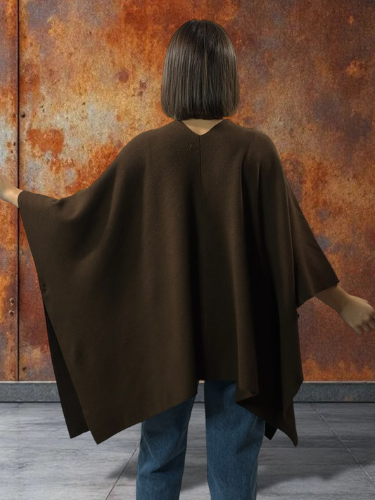 ADRIANA -GILET PONCHO MARRON EN MAILLE JUSQU'A LA TAILLE 60
