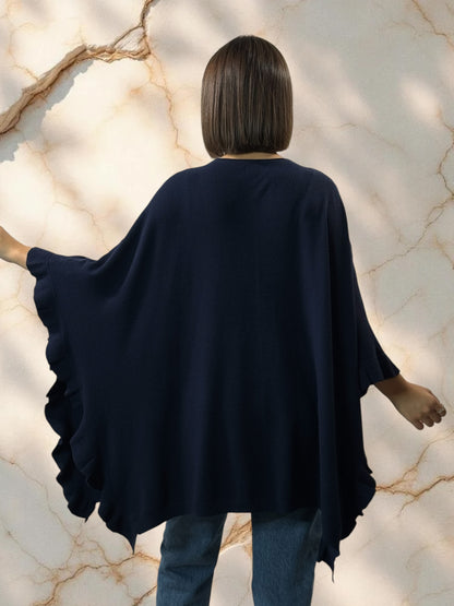 BIANCA - PONCHO MARINE EN MAILLE JUSQU'A LA TAILLE 56/58