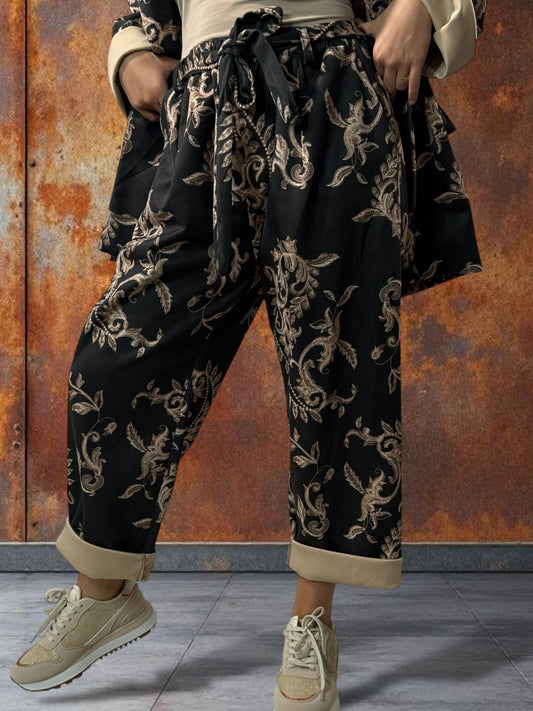KEVIN - PANTALON NOIR A MOTIF EN SUEDINE JUSQU'A LA TAILLE 52