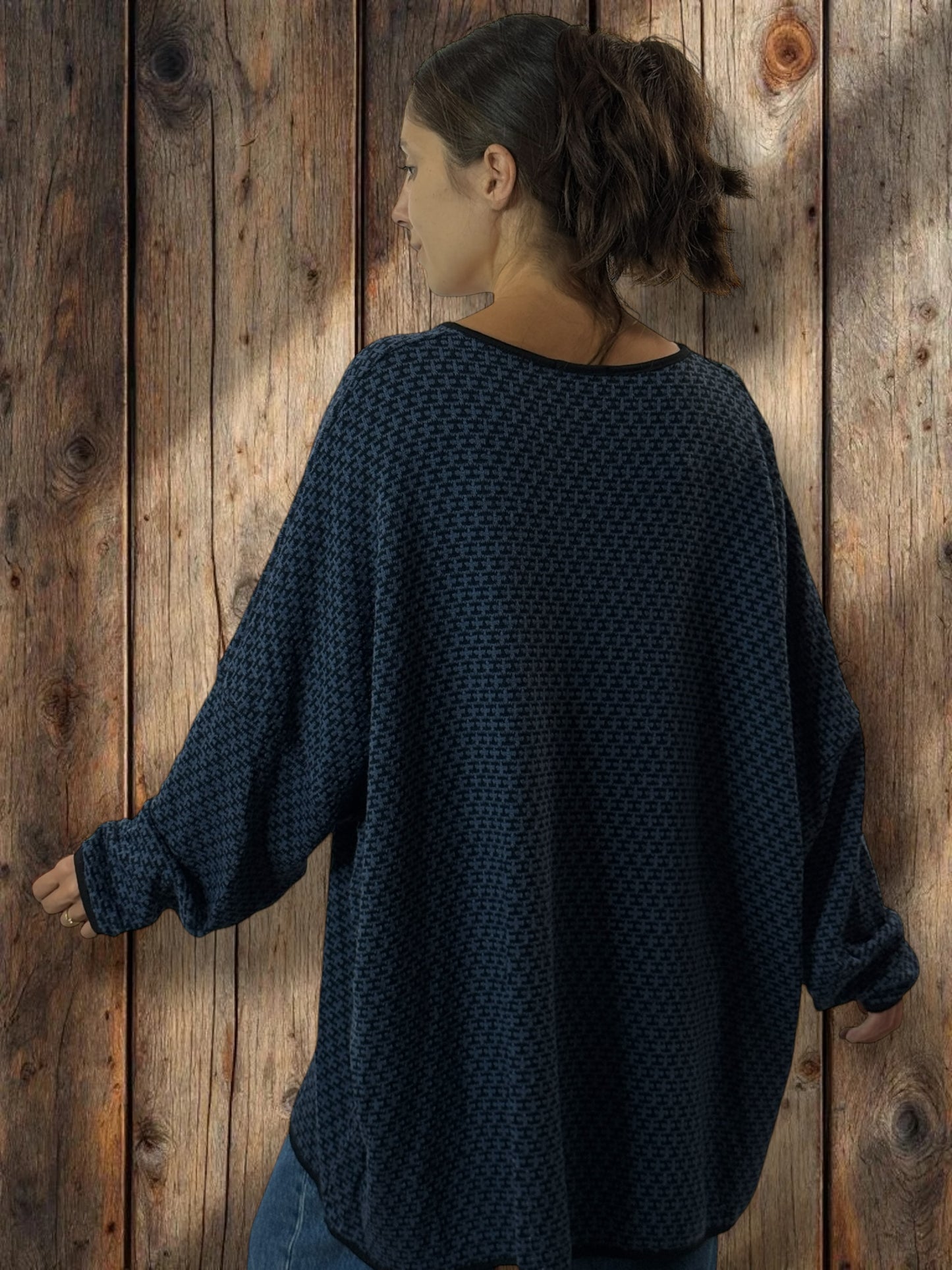 PABLO - PULL EN MAILLE A MOTIF BLEU JUSQU'A LA TAILLE 56