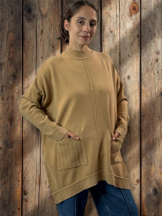 PATOU - PULL CAMEL 2 POCHES JUSQU'A LA TAILLE 54