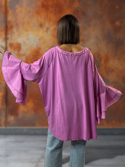 EMILIE - BLOUSE LILAS EN COTON OVERSIZE JUSQU'A LA TAILLE 52