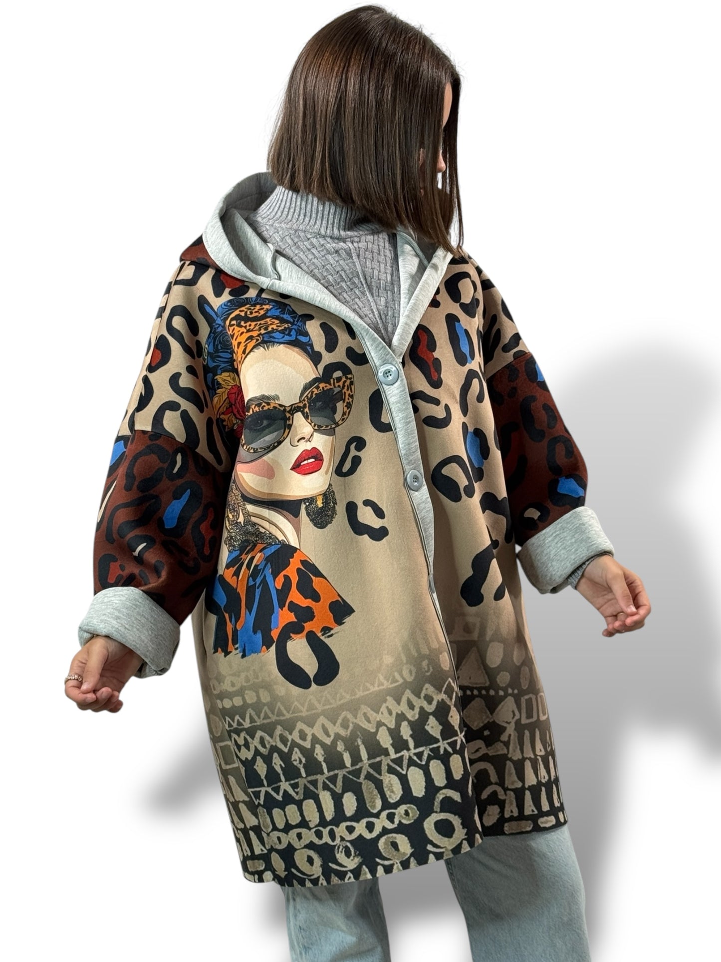 LULU - VESTE A CAPUCHE A MOTIF JUSQU'A LA TAILLE 52/54