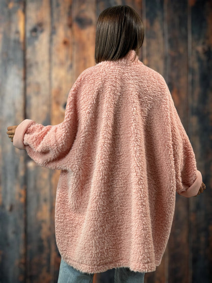 LILIROSE - VESTE OVERSIZE ROSE EN MOUMOUTE JUSQU'A LA TAILLE 56