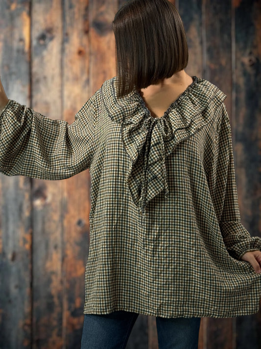 COLINE - BLOUSE A PETITS CARREAUX  JUSQU'A LA TAILLE 52/54