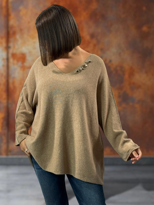 CELINE - PULL OVERSIZE CAMEL JUSQU'A LA TAILLE 52